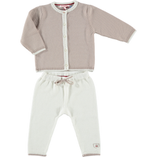 Merino Baby Cardigan & Leggings Set - Biscuit & White