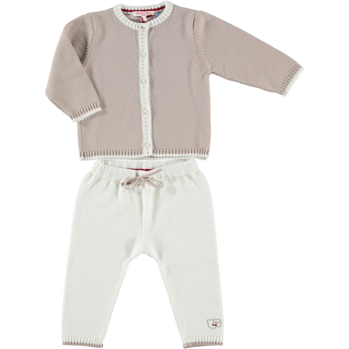 Merino Baby Cardigan & Leggings Set - Biscuit & White