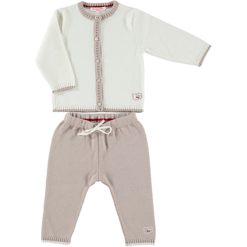 Merino Baby Cardigan & Leggings Set - White & Biscuit