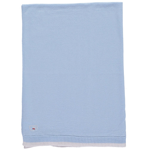 Merino Knitted Lightweight Baby Blanket - Pearl Grey & Blue