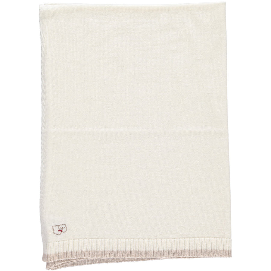 Merino Knitted Lightweight Baby Blanket - White & Oatmeal