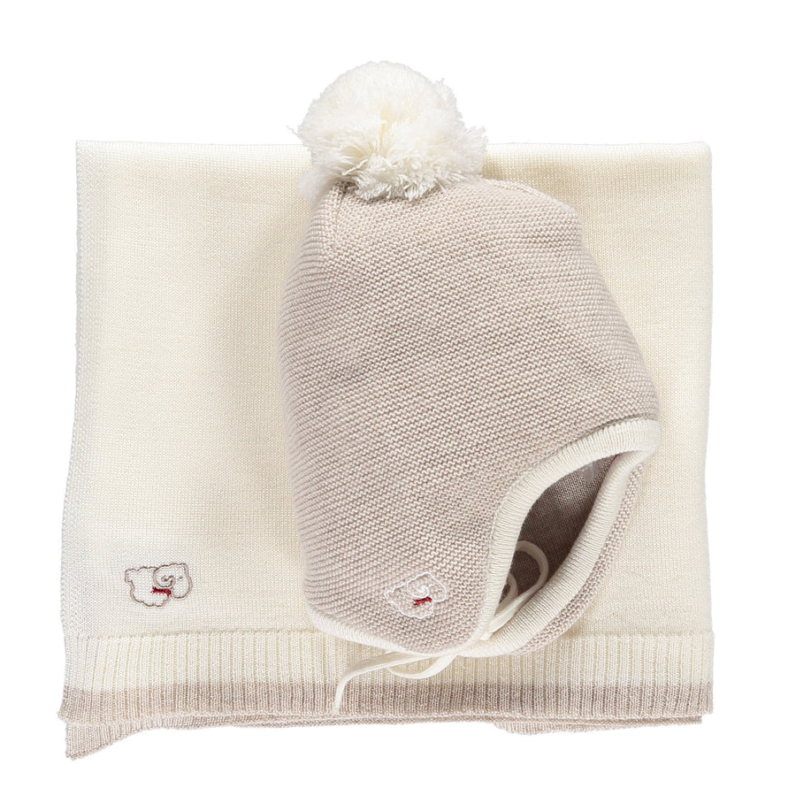 Scarlet Ribbon Baby Hat & Blanket Gift Set - Oatmeal & White