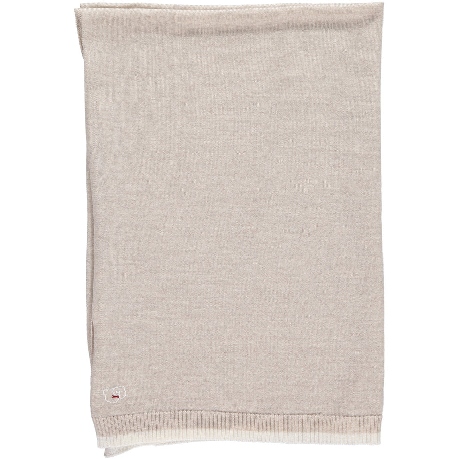 Merino Knitted Lightweight Baby Blanket - Oatmeal & White