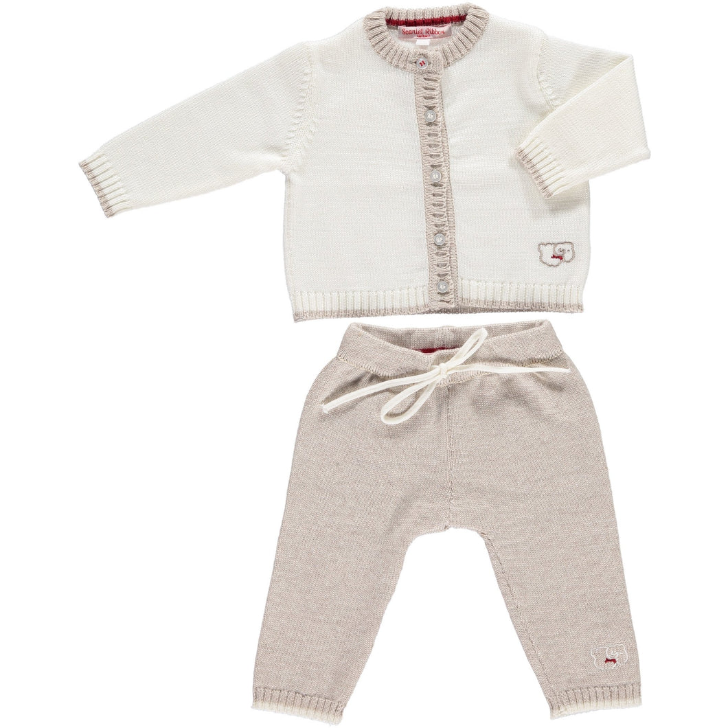 Merino Baby Cardigan & Leggings Set - White & Oatmeal