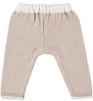 Merino Knitted Baby Leggings, Oatmeal with White Band
