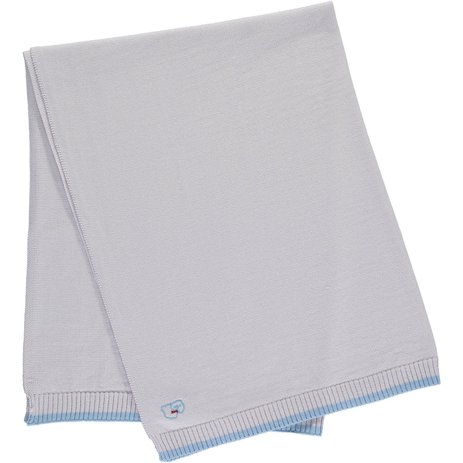 Merino Knitted Baby Blanket - Pearl Grey & Blue