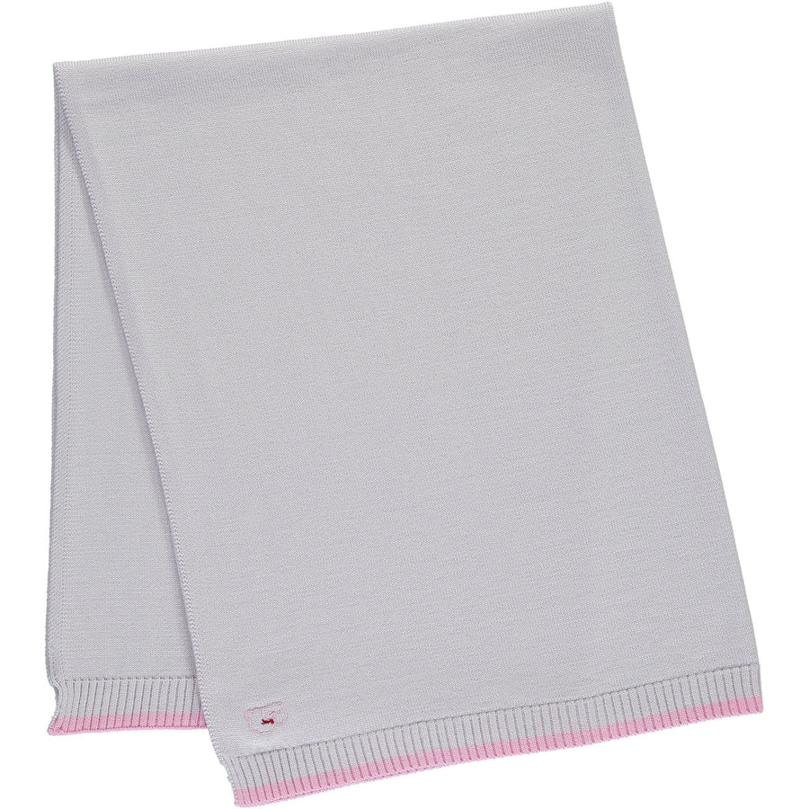 Merino Knitted Baby Blanket - Pearl Grey & Rose