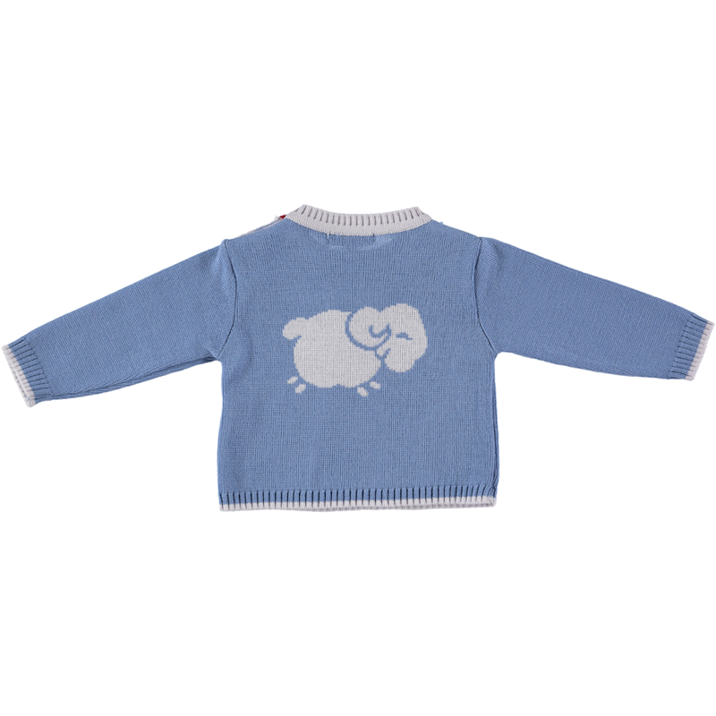 Merino Baby Jumper with Sheep Motif - Beau Blue