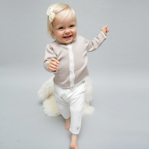 Merino Knitted Baby Leggings - White & Biscuit