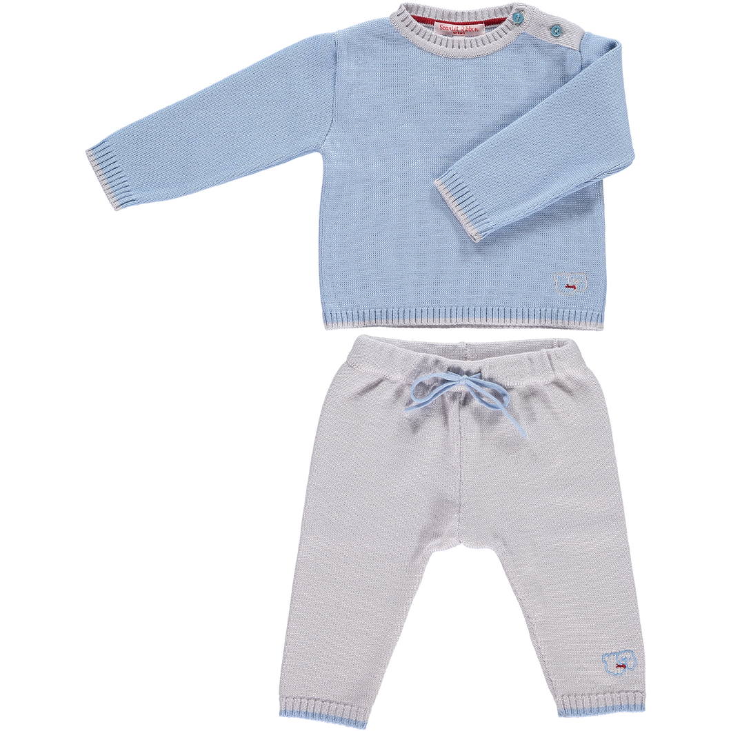 Merino Baby Cardigan & Leggings Set - Beau Blue
