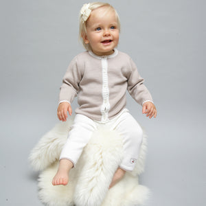Merino Baby Cardigan & Leggings Set - Biscuit & White