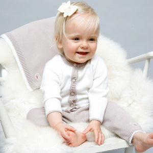 Merino Baby Cardigan & Leggings Set - White & Biscuit
